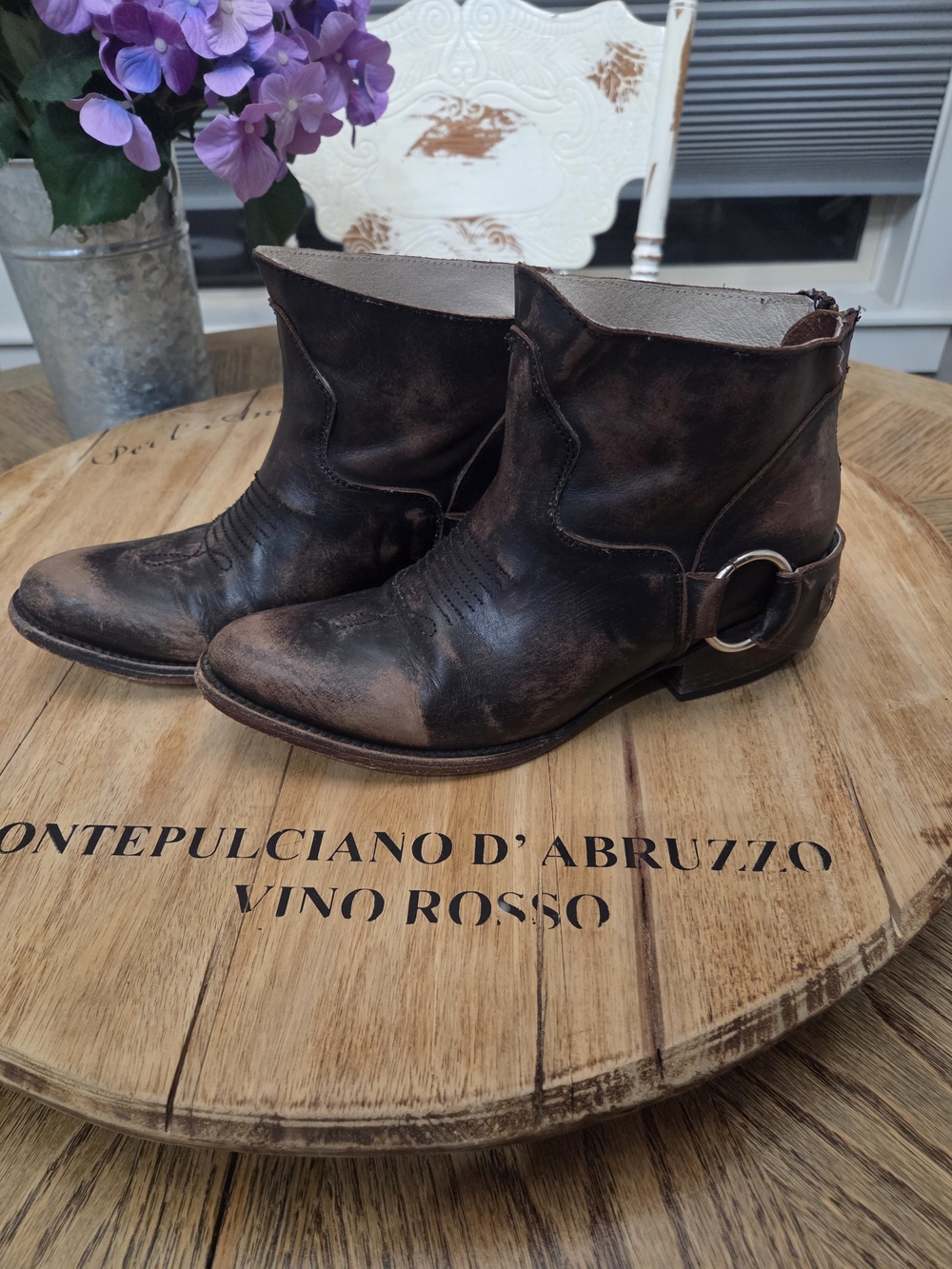 Freebird Distressed Brown Leather Ankle Booties with Harness Ring - Picture 3 of 7